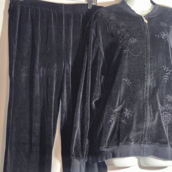 ALFRED DUNNER 2-piece casual fleece jacket and pants set, black in size 12 - Picture 6 of 16